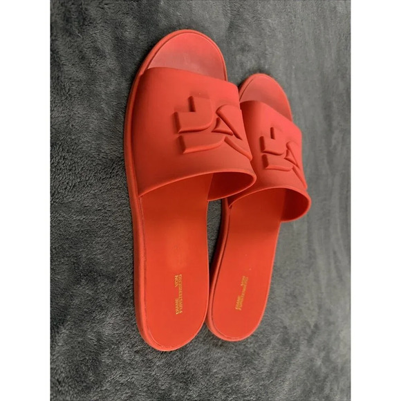 Diane Von Furstenberg "Kellan" Orange Rubber Slide Sandals w/Logo 8M MSRP $200 - Picture 6 of 16